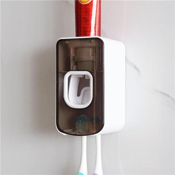 Wall mounted toothbrush holder toothpaste dispenser automatic 2 slot bathroom or - Picture 1 of 7